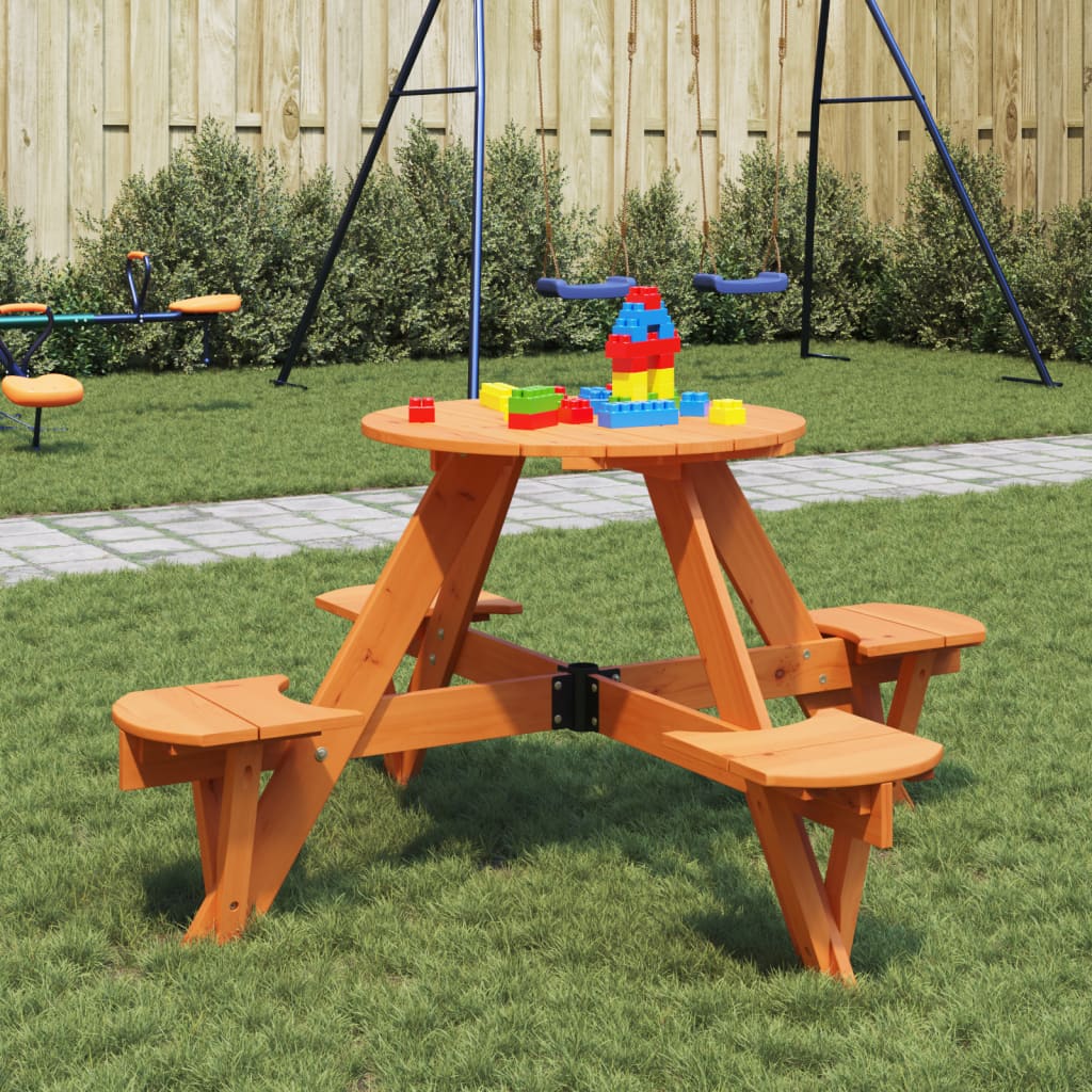 Picknicktafel Voor 4 Kinderen Met Parasol Rond Vurenhout